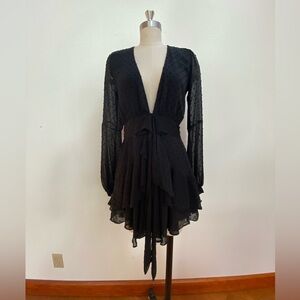 For Love & Lemons black deep V-neck tie dress